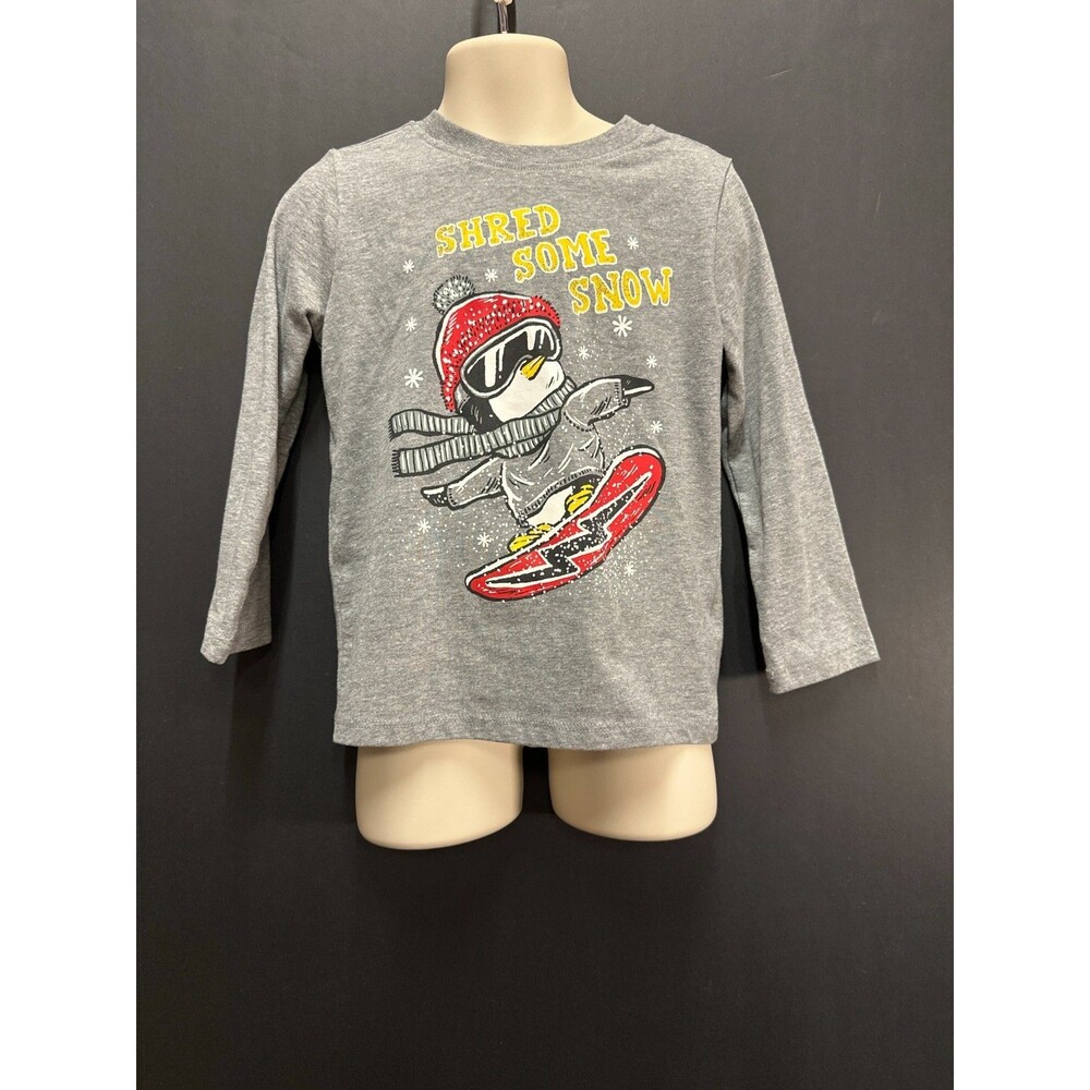Garanimals 4T Shred Some Snow Penguin Shirt Long Sleeve Gray Winter